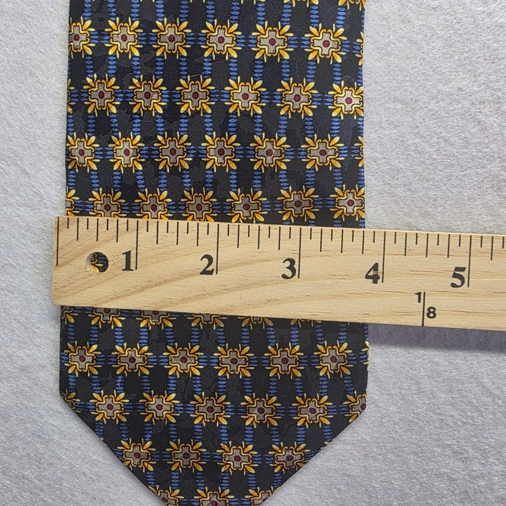 Modela Collection Mens 100 Silk Tie Navy‎ Blue Gold Floral Patterned Necktie